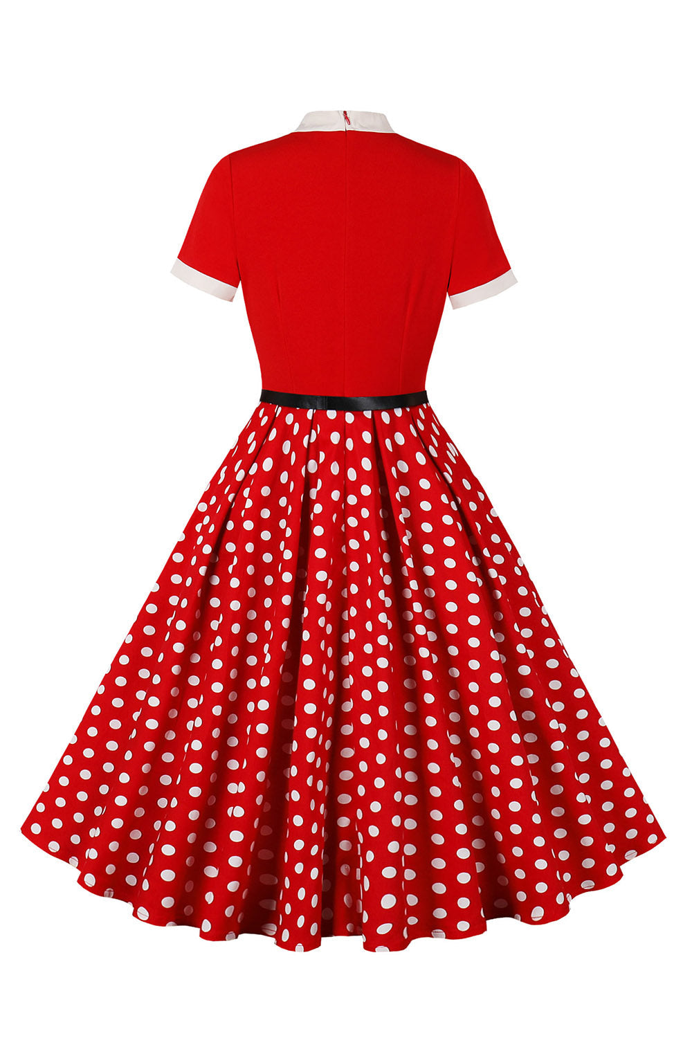 Robe noire à pois style années 50, A-ligne, manches courtes et ceinture