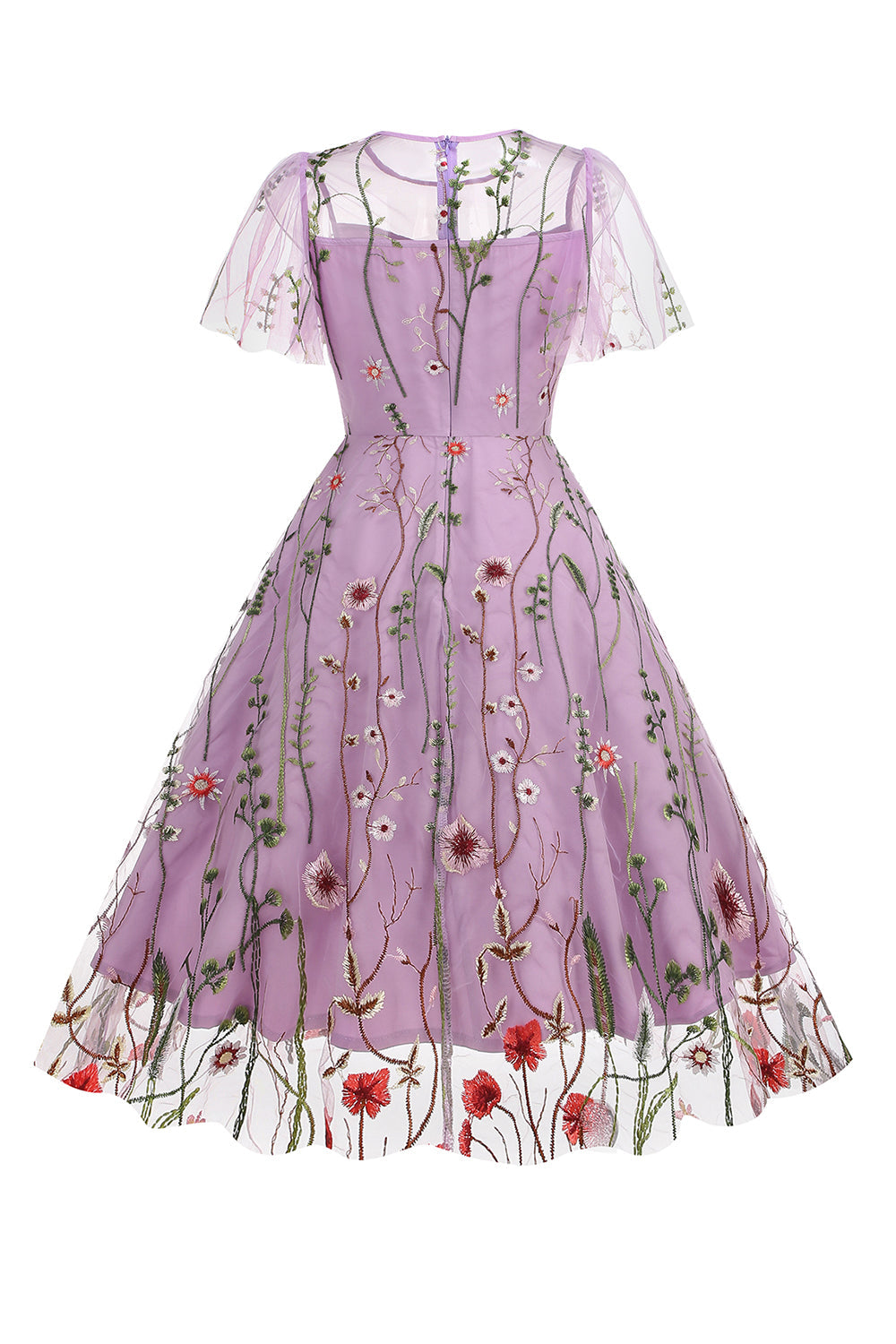 Robe abricot en tulle imprimé, A-ligne à manches courtes style années 50