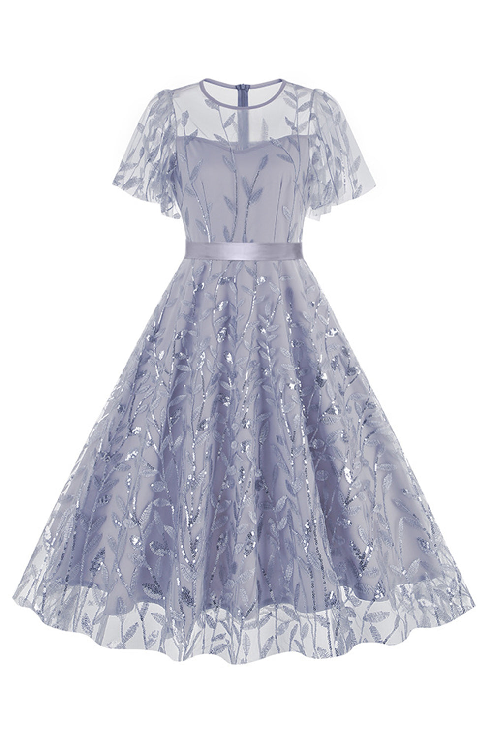 Robe vintage abricot élégante à paillettes et broderies feuillage en maille