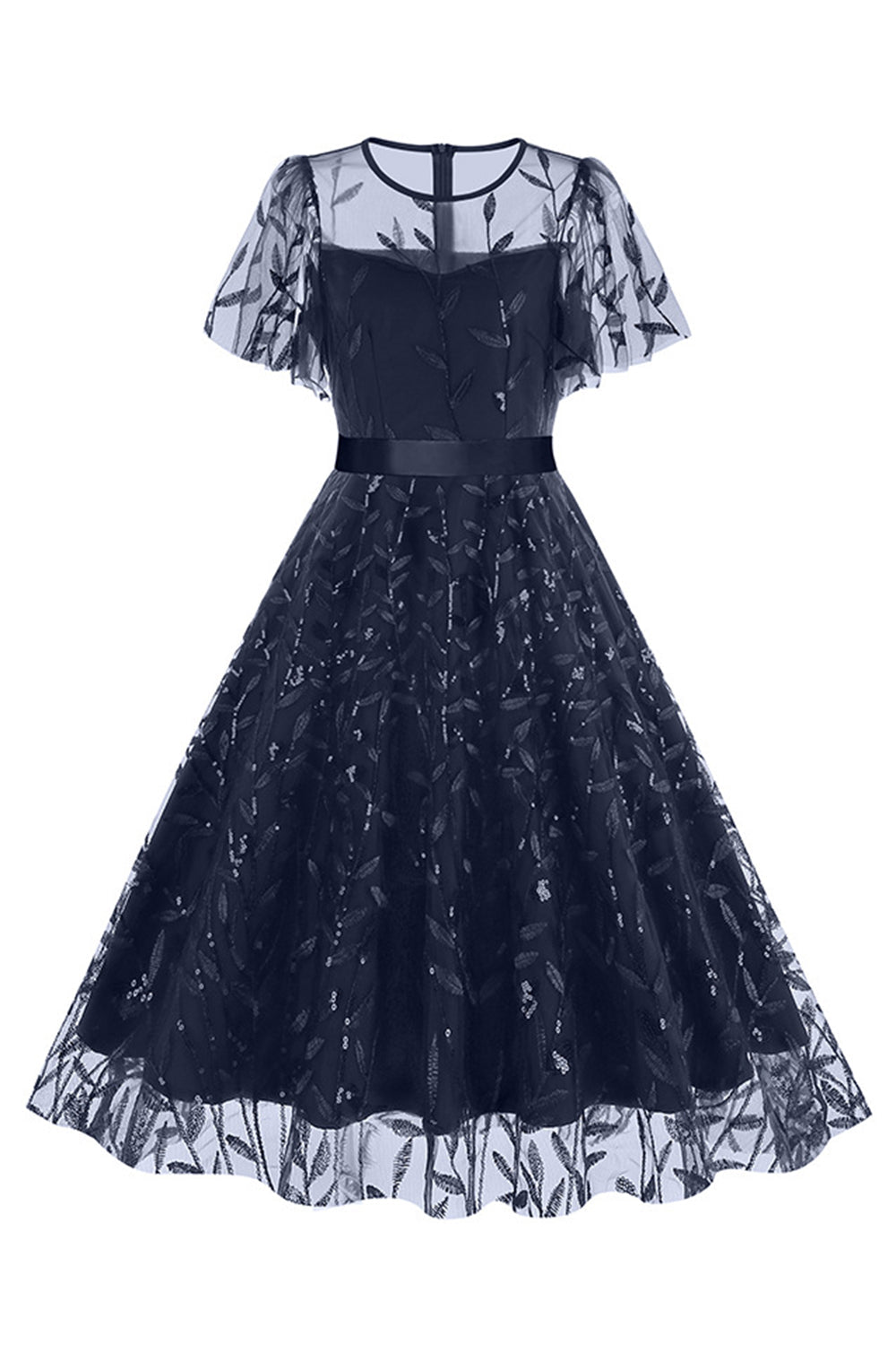 Robe vintage abricot élégante à paillettes et broderies feuillage en maille