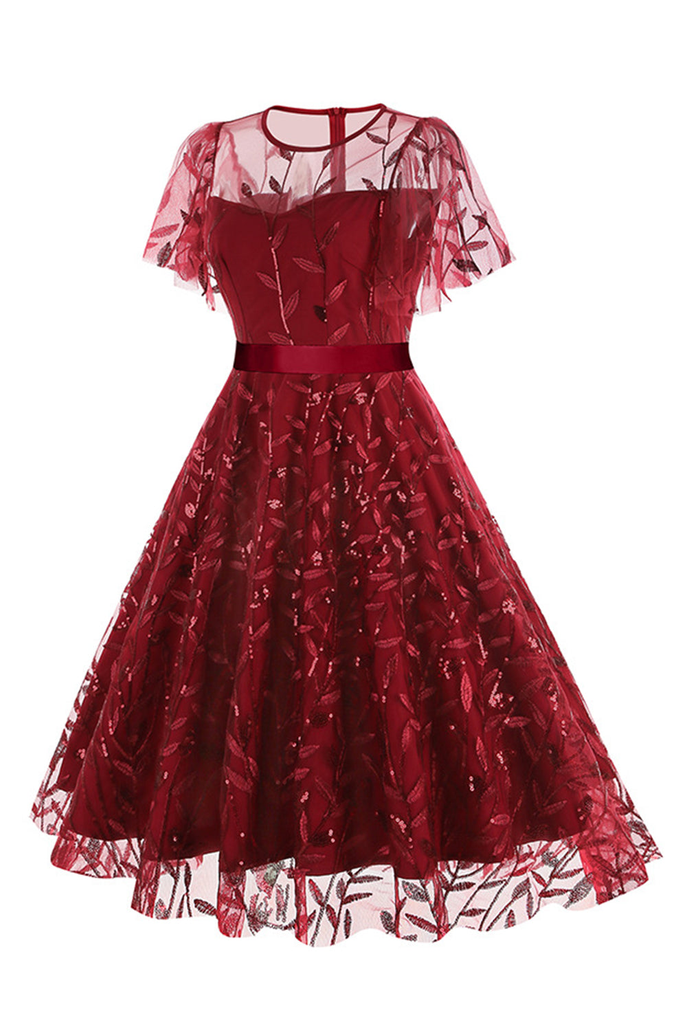 Robe vintage abricot élégante à paillettes et broderies feuillage en maille