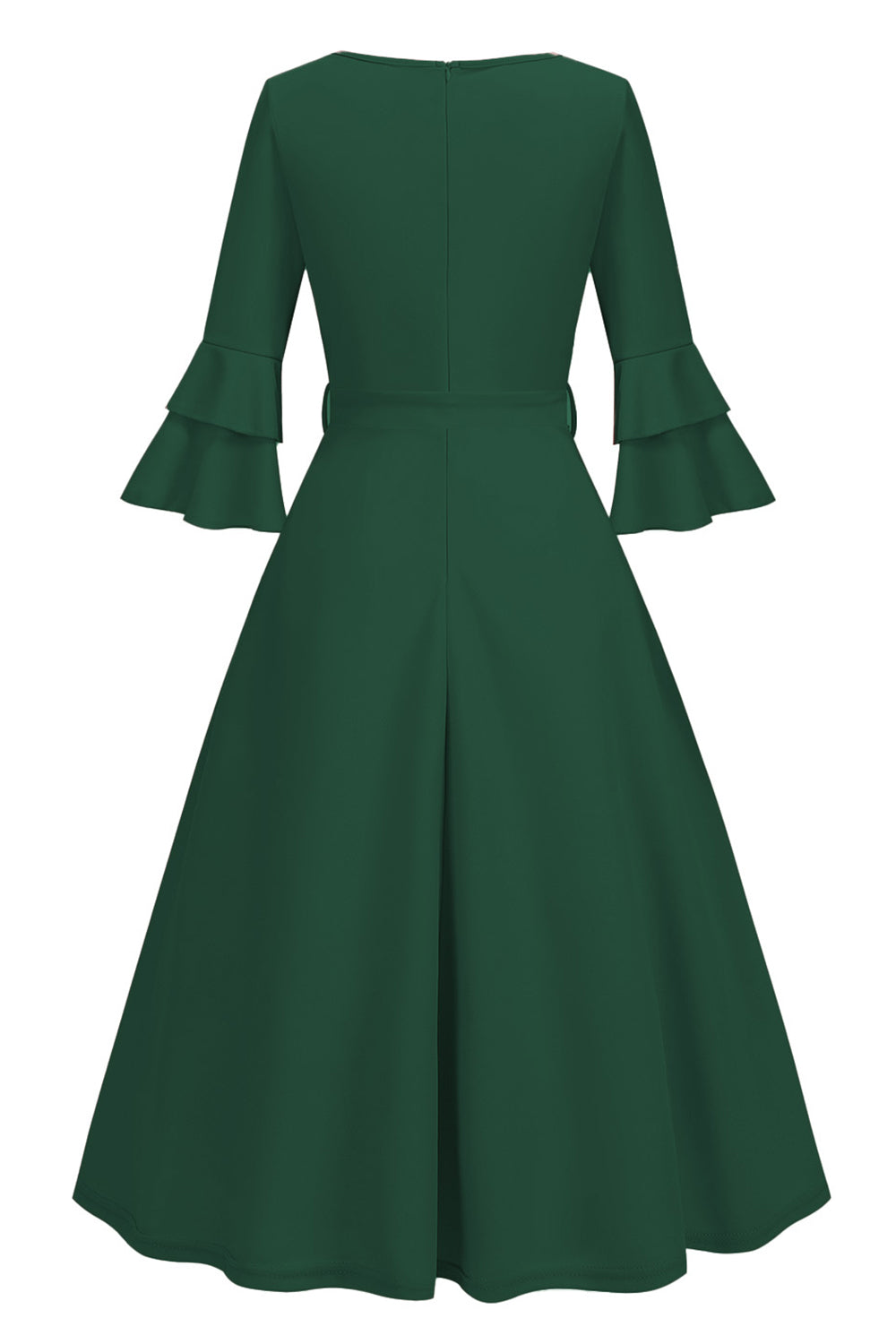 Robe midi abricot style années 50, A-ligne, col en V et demi-manches