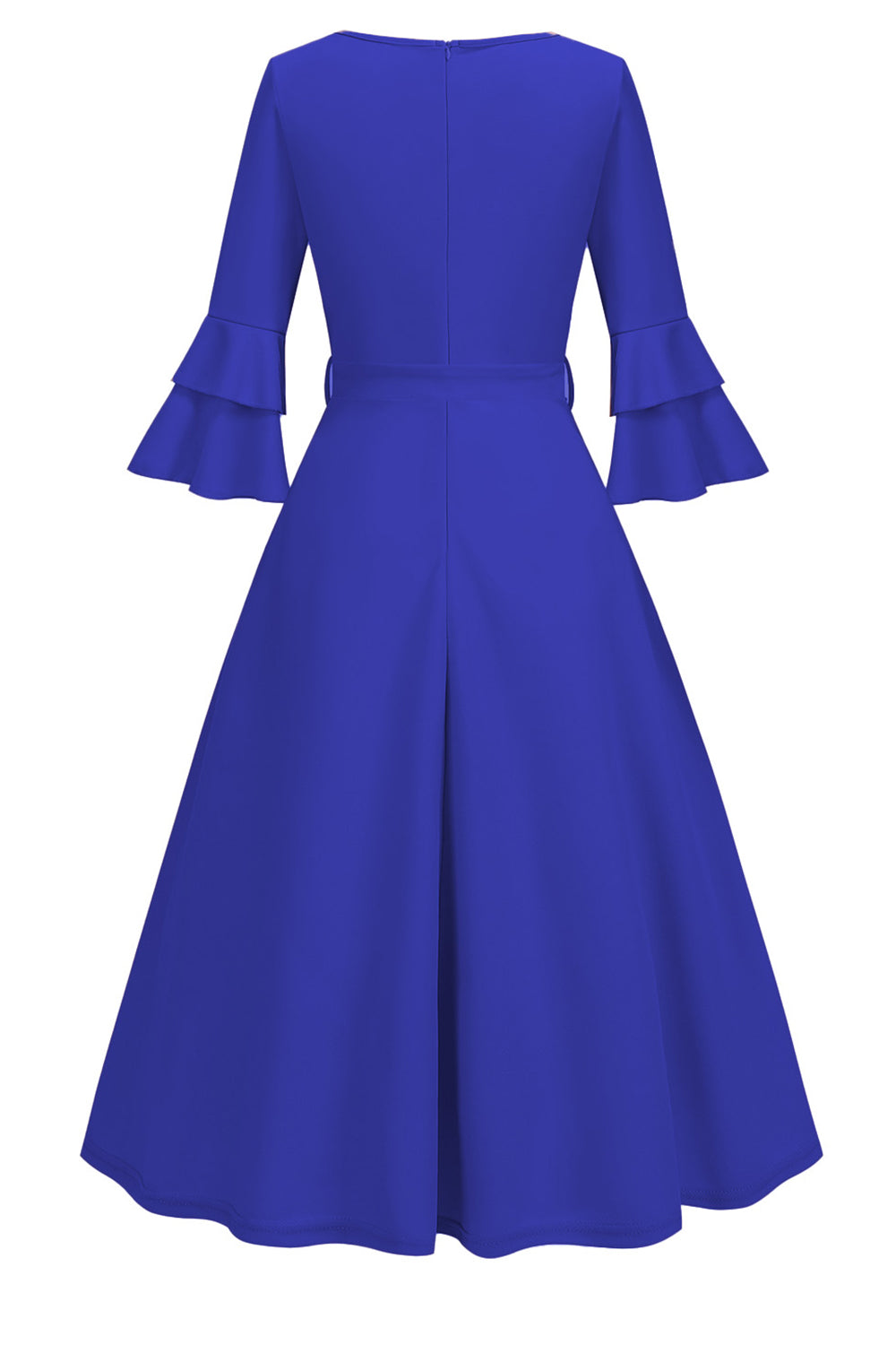 Robe midi abricot style années 50, A-ligne, col en V et demi-manches