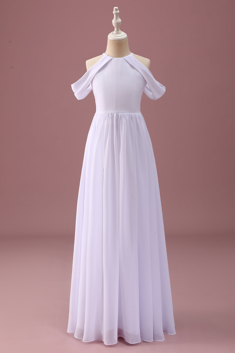 Robe blanche A-ligne froncée en mousseline, épaules dénudées – junior