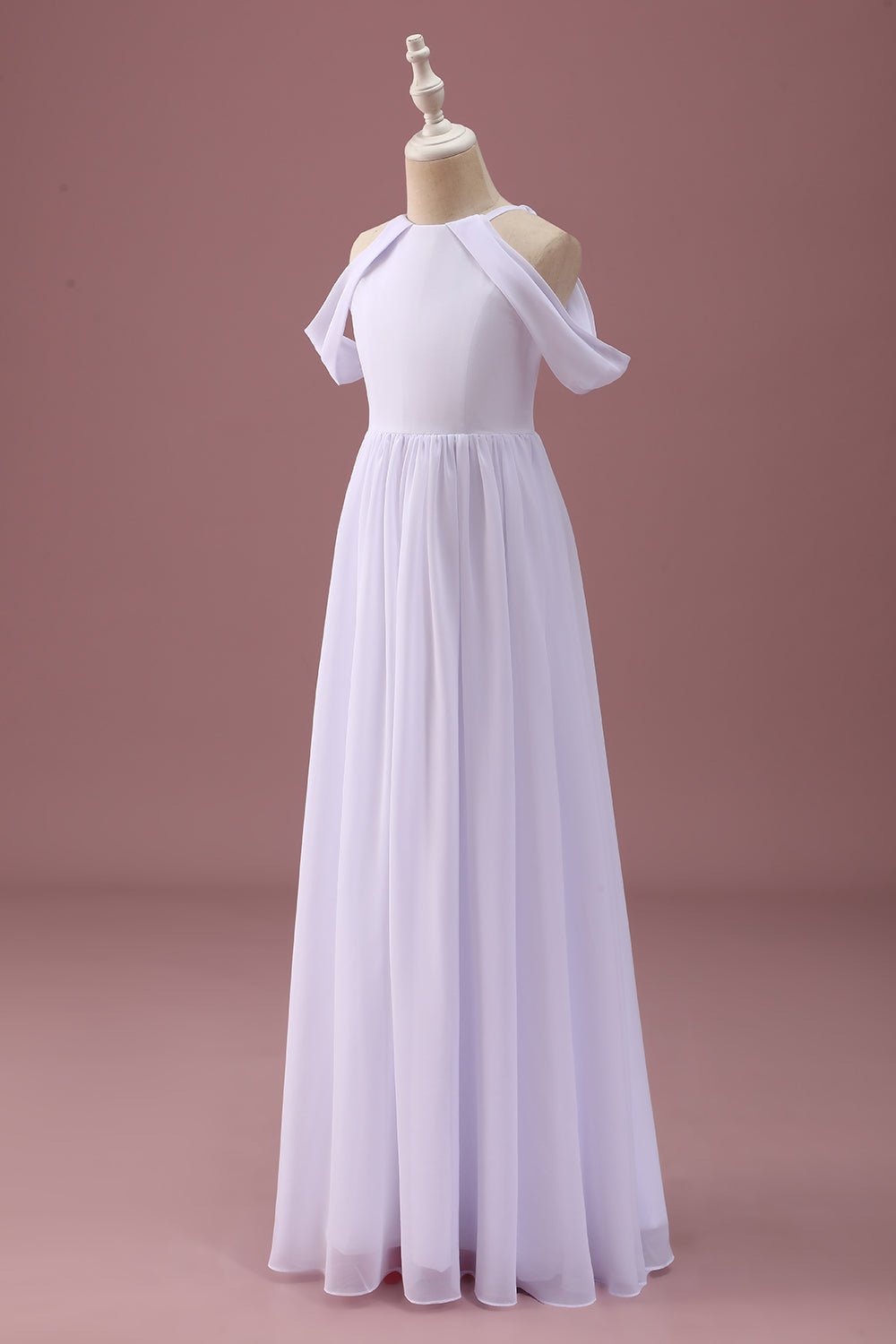 Robe blanche A-ligne froncée en mousseline, épaules dénudées – junior