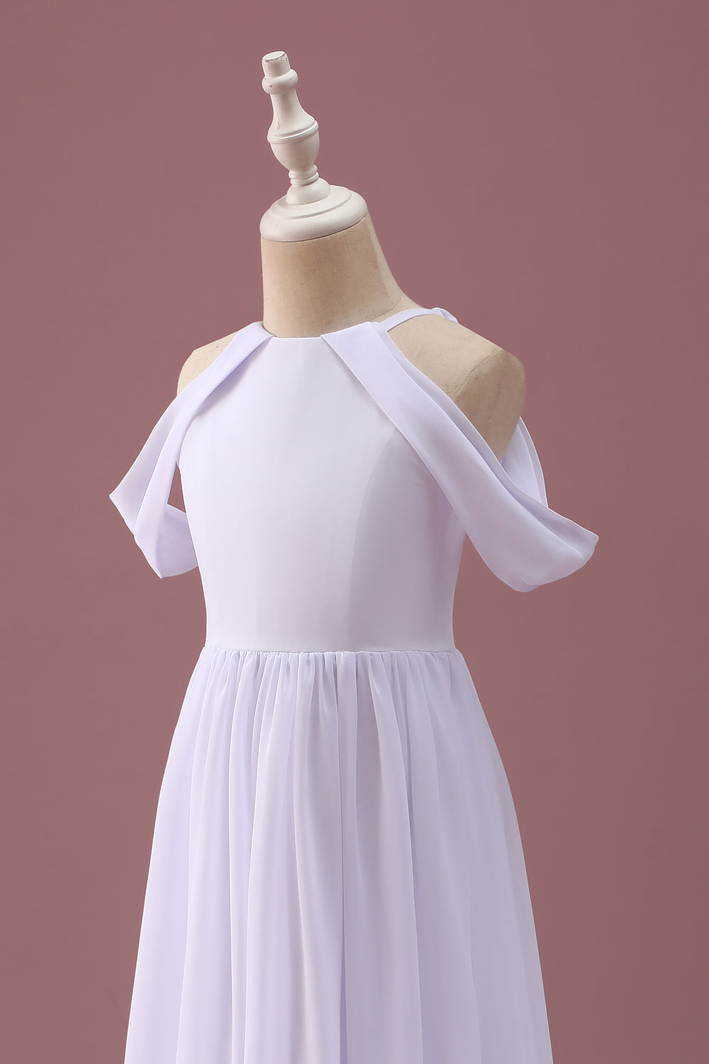 Robe blanche A-ligne froncée en mousseline, épaules dénudées – junior