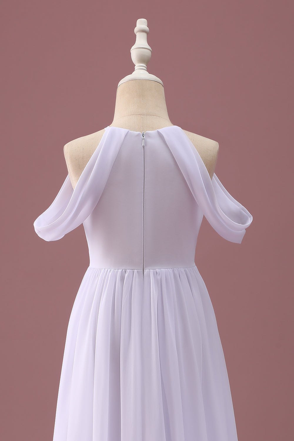 Robe blanche A-ligne froncée en mousseline, épaules dénudées – junior